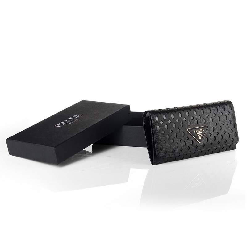 Knockoff Prada Real Leather Wallet 1141 black - Click Image to Close